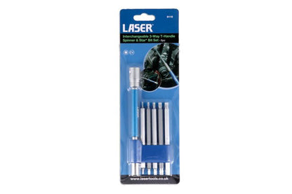 Laser Tools 9115 Interchangeable 3-Way T-Handle Spinner & Star Bit Set - 6pc Laser Tools