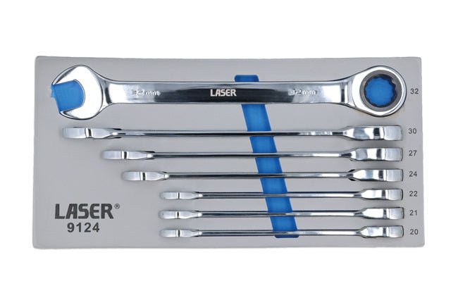 Laser Tools 9124 Ratchet Ring Combination Spanner Set 20 - 32mm - 7pc Laser Tools