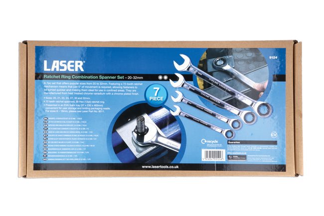Laser Tools 9124 Ratchet Ring Combination Spanner Set 20 - 32mm - 7pc Laser Tools