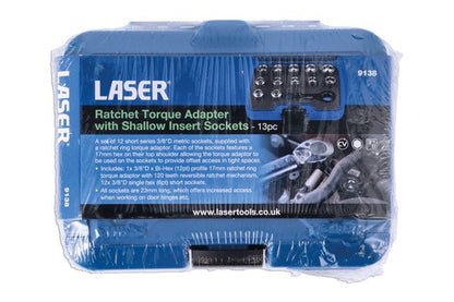 Laser Tools 9138 Ratchet Torque Adaptor with Shallow Insert Sockets 13pc Laser Tools