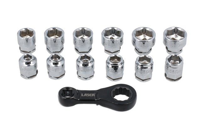 Laser Tools 9138 Ratchet Torque Adaptor with Shallow Insert Sockets 13pc Laser Tools