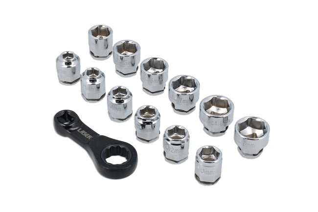 Laser Tools 9138 Ratchet Torque Adaptor with Shallow Insert Sockets 13pc Laser Tools