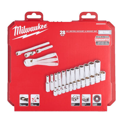 Milwaukee 4932464943 1/4" Drive Socket Set 28 Piece Metric Milwaukee