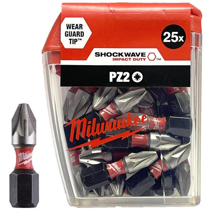 Milwaukee 4932472041 Shockwave PZ2 1/4" 25mm Screwdriver Insert Bits 25 Piece Milwaukee