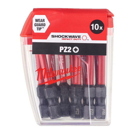 Milwaukee 10 Piece ShockWave Impact Duty PZ2 x 50mm Screwdriving Bit Set Milwaukee