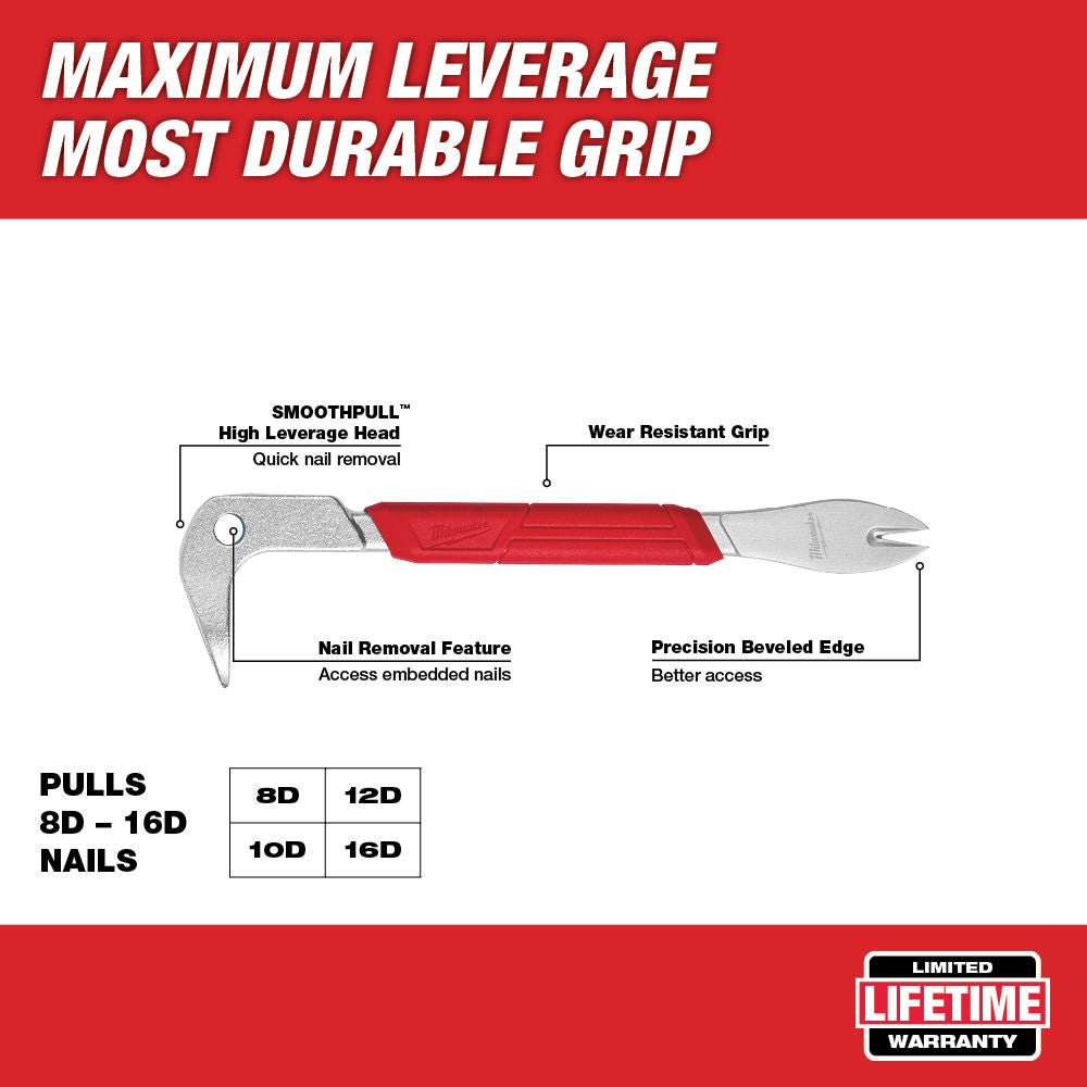 Milwaukee Nail Puller Pry Bar 10in 254mm 4932478250 Milwaukee