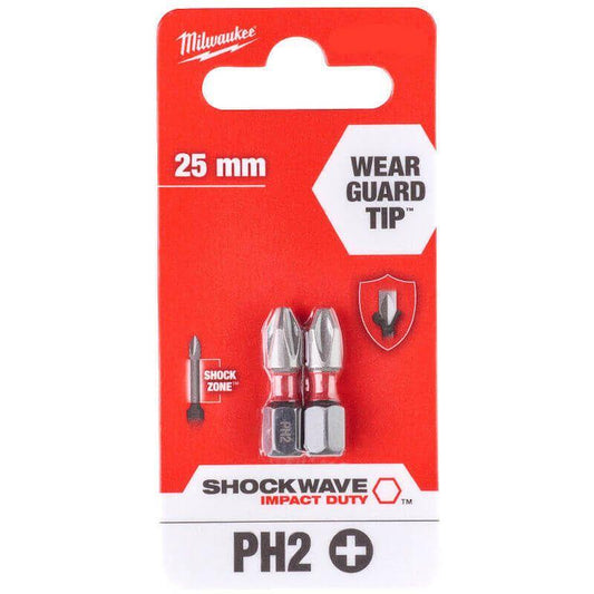 Milwaukee ShockWave Impact Duty PH2 x 25mm Screwdriving Bits x 2 Milwaukee