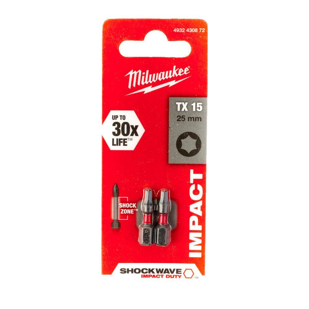 Milwaukee ShockWave Impact Duty TX15 x 25mm Screwdriving Bits x 2 Milwaukee