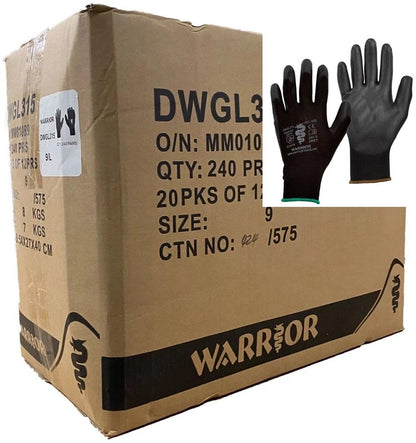 Bulk Deal 240 Pairs Warrior Black PU Coated Work Gloves Warrior