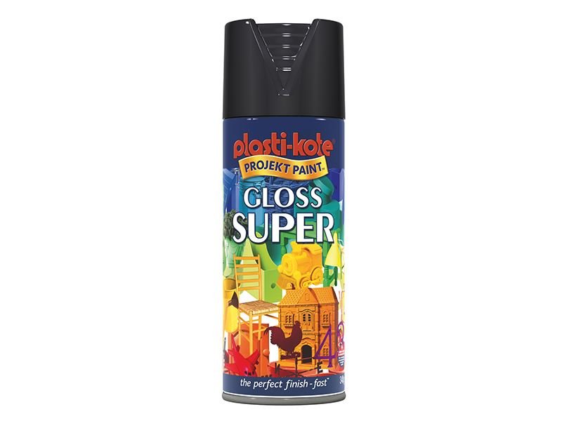 Plastikote Gloss Super Spray Black 400ml Plastikote