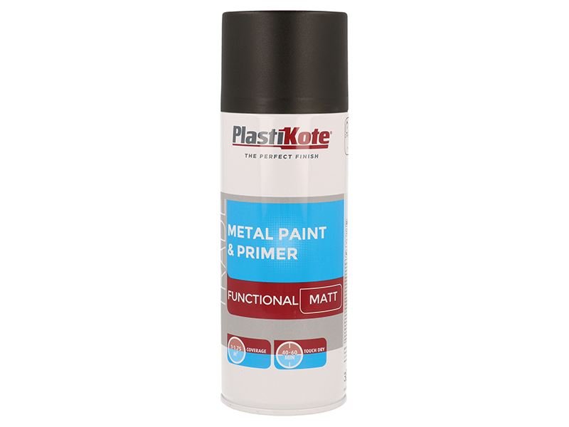 Plastikote Trade Metal Spray Paint & Primer Matt Black 400ml Plastikote