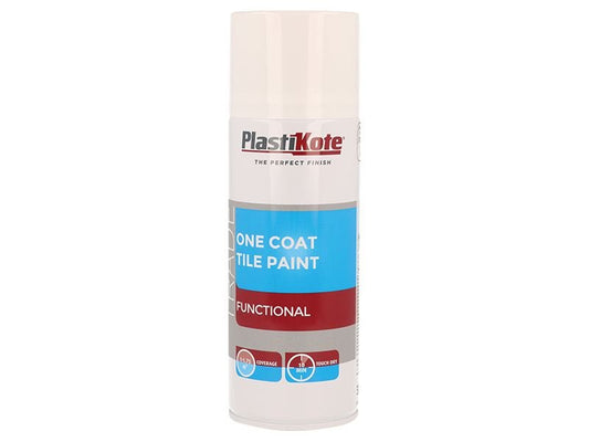 Plastikote Trade One Coat Spray Tile Paint Gloss White 400ml Plastikote