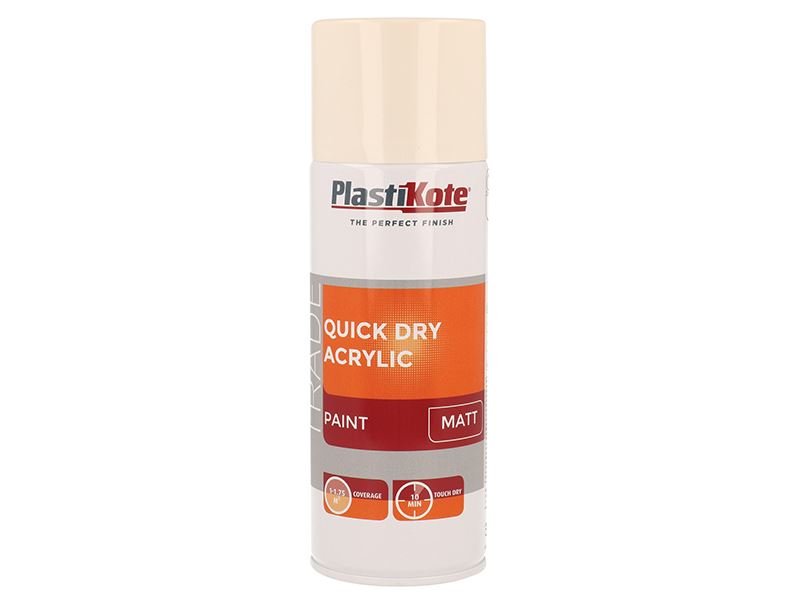 Plastikote Trade Quick Dry Acrylic Spray Paint Matt Magnolia 400ml Plastikote