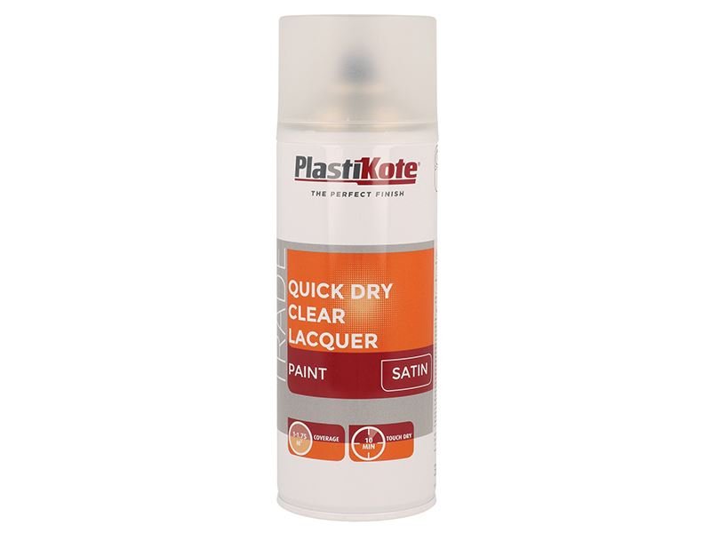 Plastikote Trade Quick Dry Clear Lacquer Spray Satin 400ml Plastikote