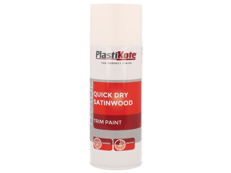 Plastikote Trade Quick Dry Trim Spray Satinwood White 400ml Plastikote