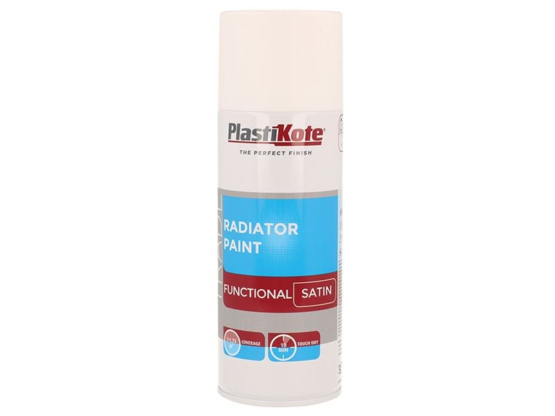 Plastikote Trade Radiator Spray Paint Satin White 400ml Plastikote