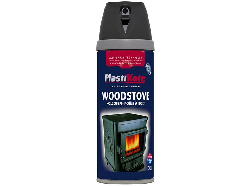 Plastikote Twist & Spray Woodstove Paint Black 400ml Plastikote