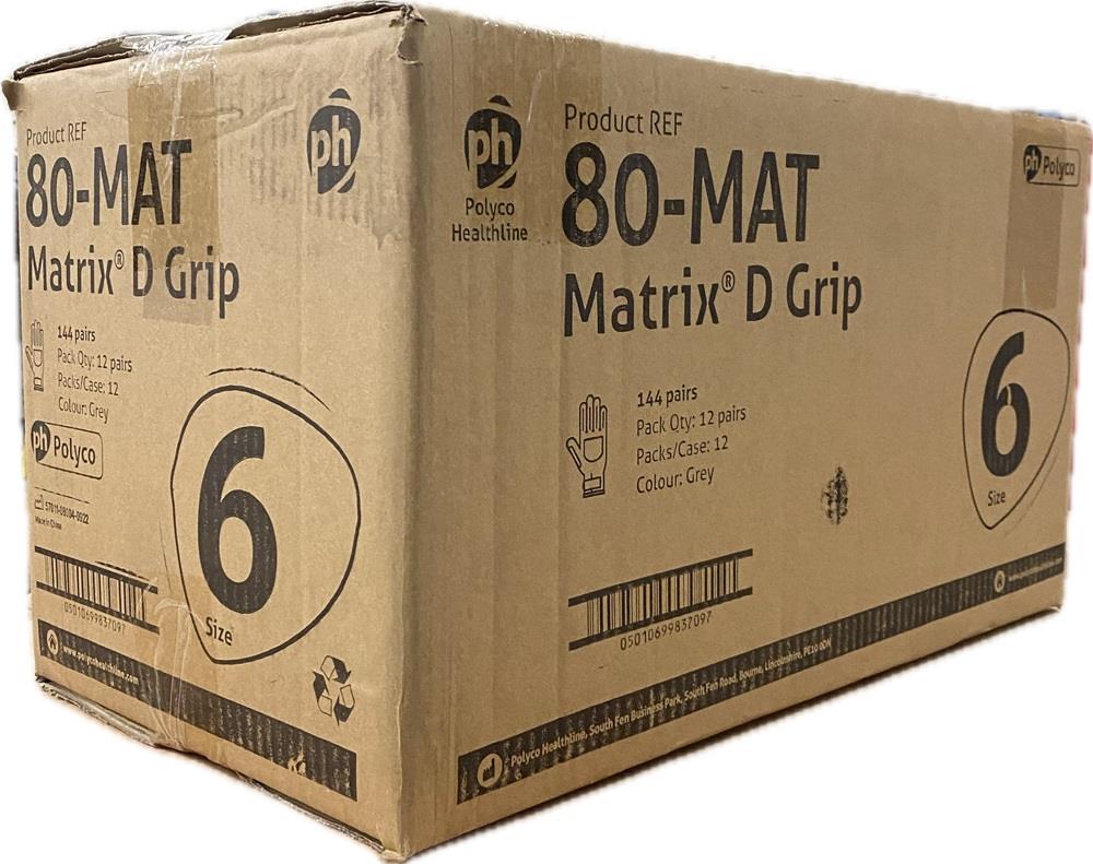 Case 144 Pairs Polyco Matrix D Grip Grey Work Gloves Polyco Healthline