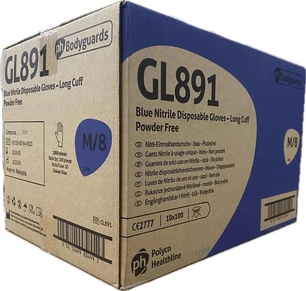 10 Boxes 1000 Bodyguards Long Cuff Blue Nitrile Disposable Gloves Medium GL891 Bodyguards