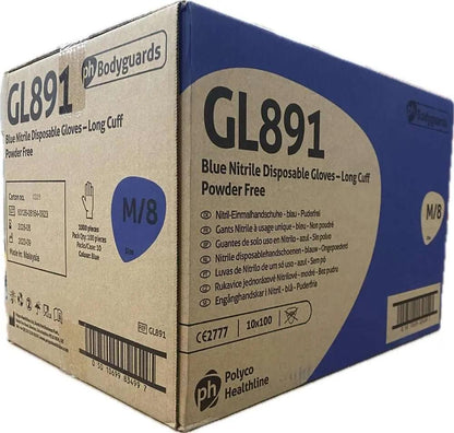 10 Boxes 1000 Bodyguards Long Cuff Blue Nitrile Disposable Gloves Medium GL891 Bodyguards