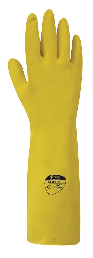 Polyco Deep Sink 40cm Long Yellow Latex Rubber Gloves Polyco Healthline
