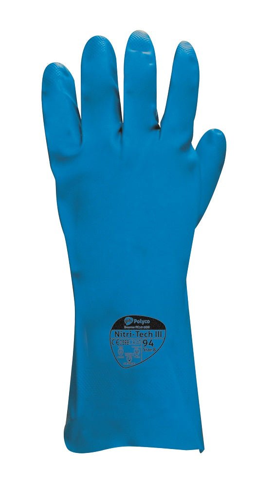 Polyco Nitri Tech III Blue Flock Lined Nitrile Gloves Polyco Healthline