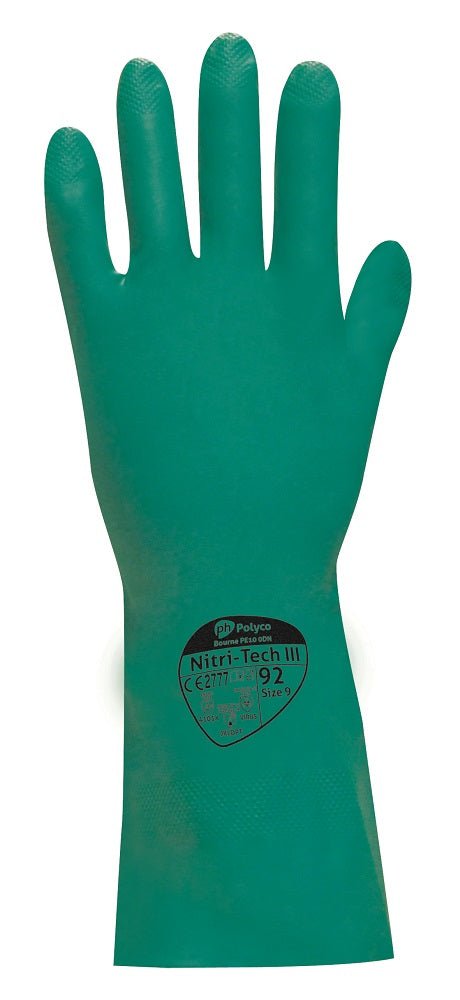 Polyco Nitri Tech III Green Flock Lined Nitrile Gloves Polyco Healthline