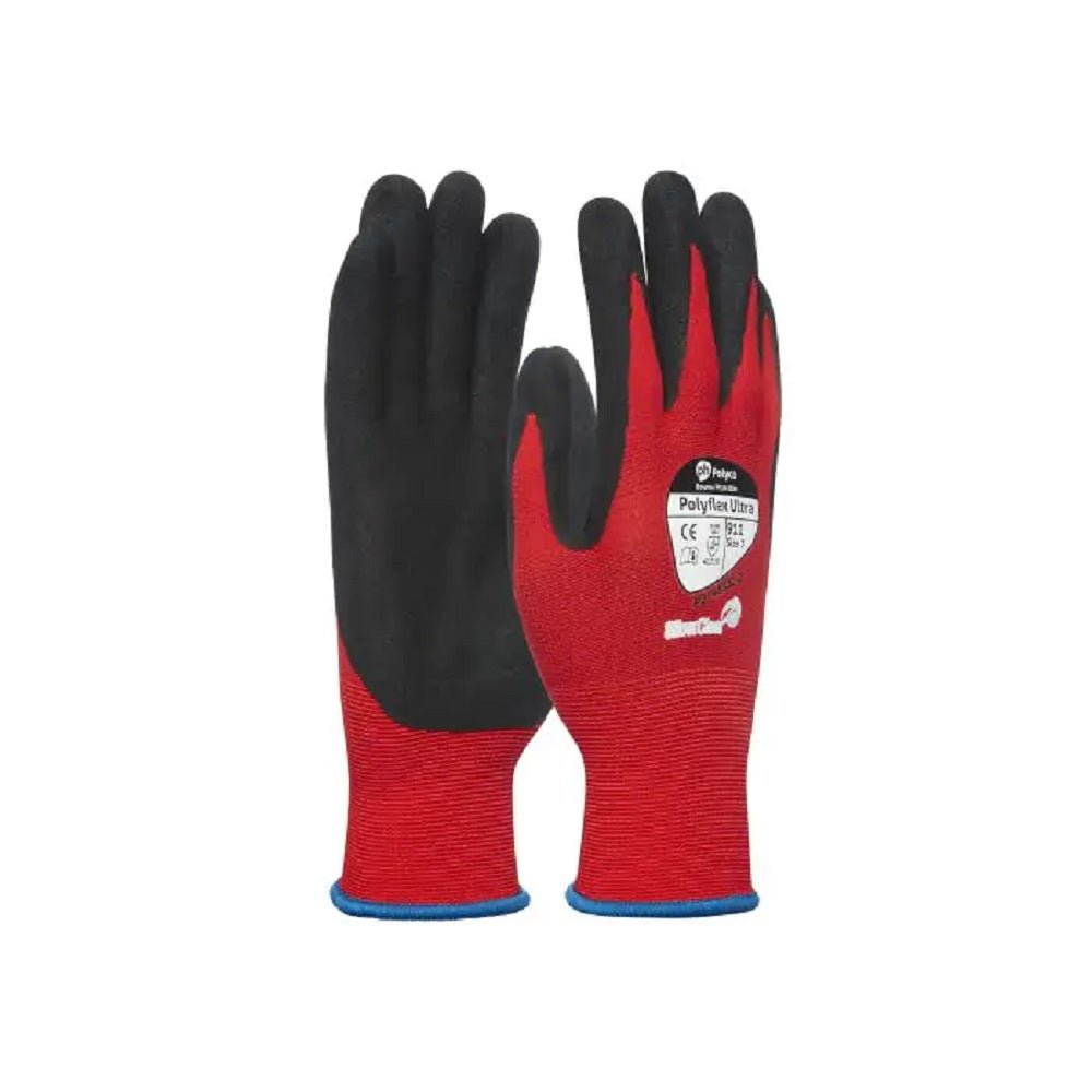 Polyco Polyflex Ultra 911 Work Gloves – Red/Black Microfoam Nitrile Grip Polyco Healthline