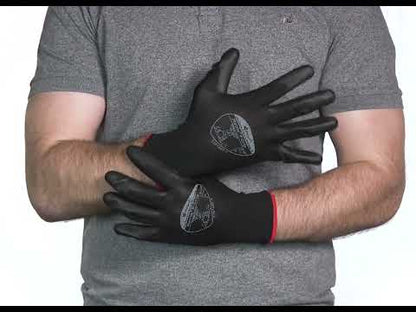 Schwarze Handschuhe mit PU-Beschichtung an den Handflächen von Polyco Matrix P Grip