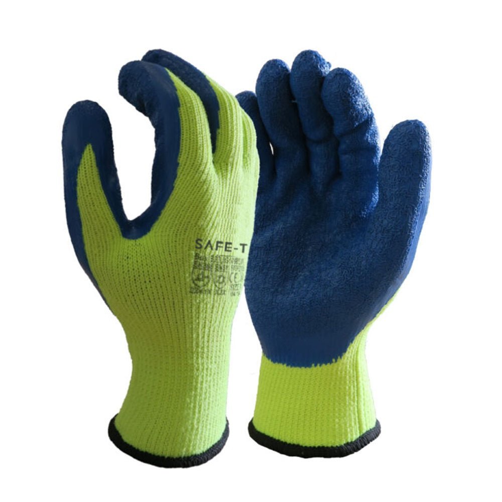 SAFE-T Hi Viz Yellow Latex Grip Palm Thermal Insulation Work Gloves STGP22135 Safe T