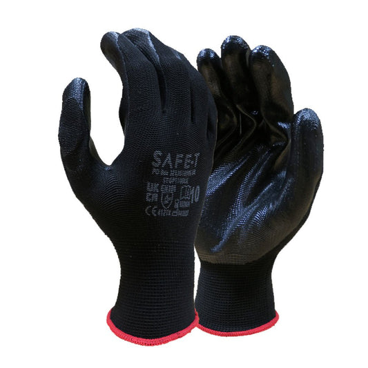 SAFE-T Oil Resistant Nitrile Coated Black Work Gloves Safe T