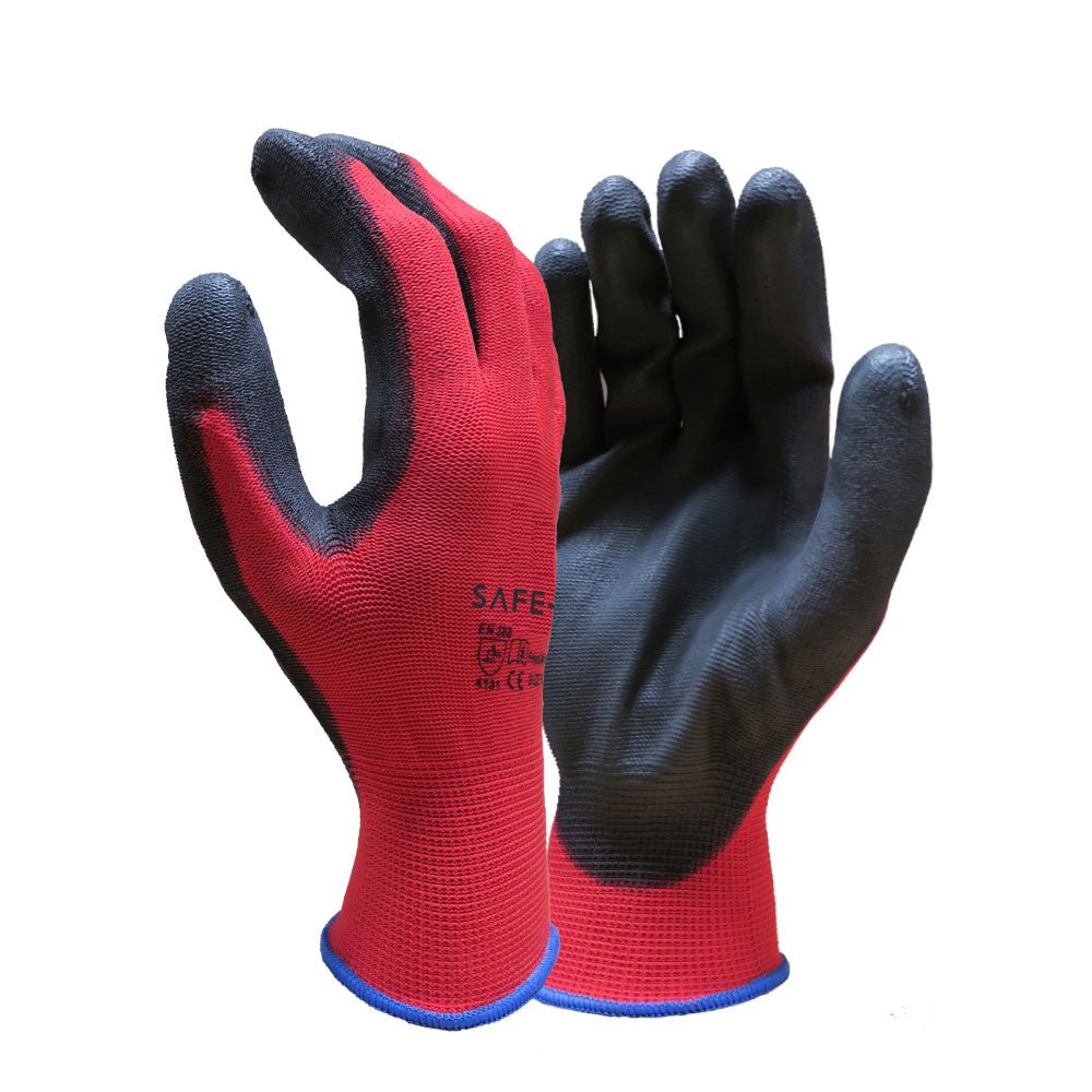SAFE-T Red | Black PU Coated Work Gloves Safe T