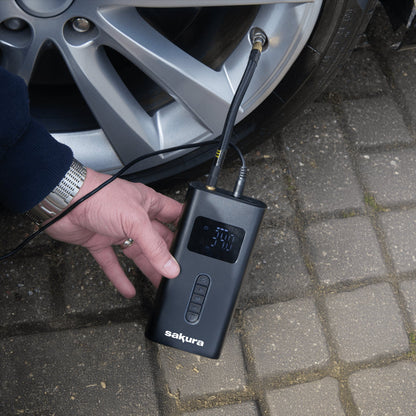 Sakura Rechargeable Cordless Tyre Inflator with Built-In Power Bank Sakura