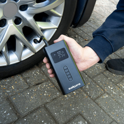 Sakura Rechargeable Cordless Tyre Inflator with Built-In Power Bank Sakura