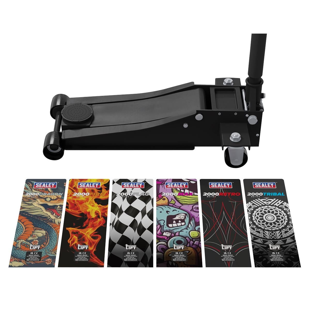 Sealey 2000CB Low Entry Custom Design Trolley Jack with Rocket Lift 2 Tonne - Black Sealey