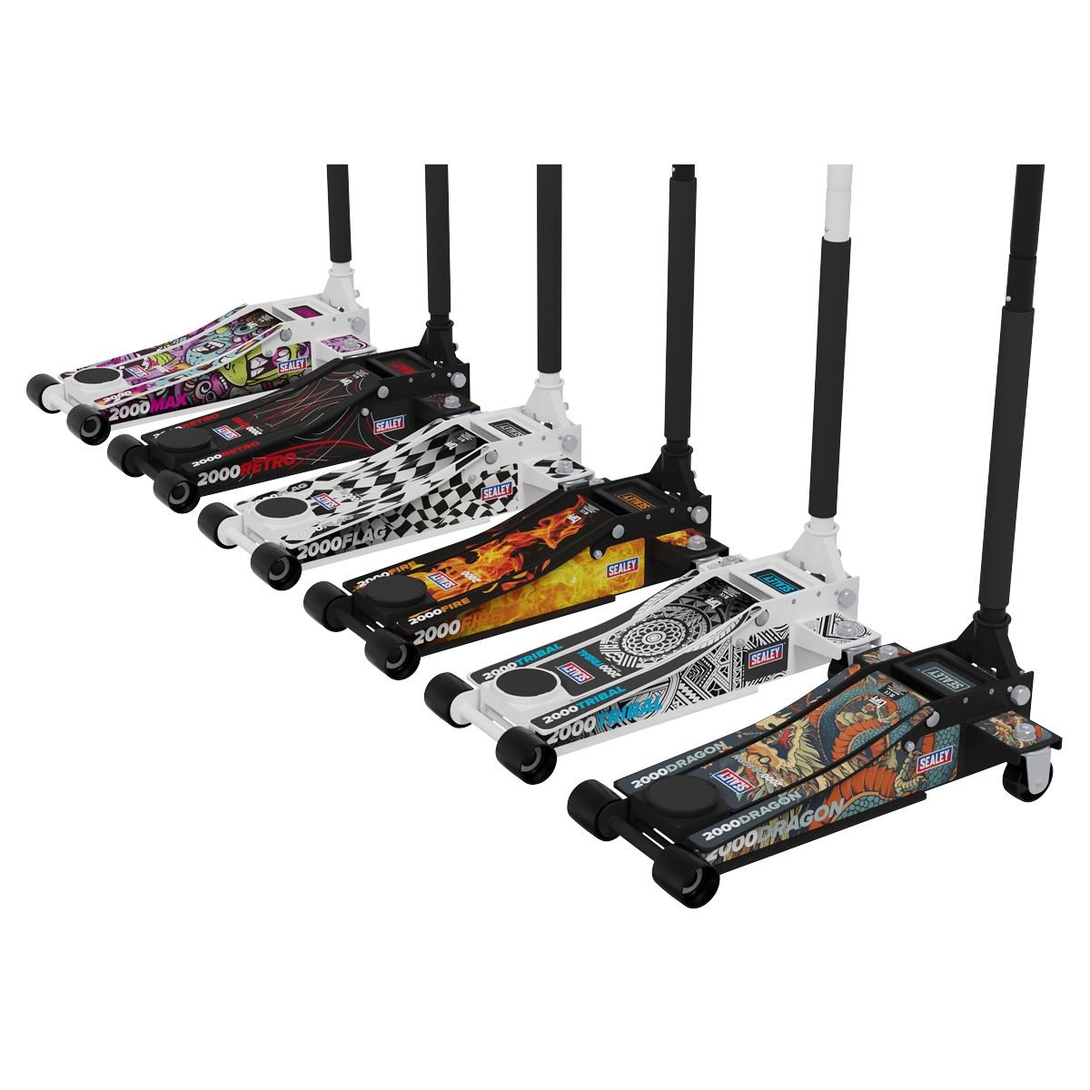 Sealey 2000CW Low Entry Custom Design Trolley Jack with Rocket Lift 2 Tonne - White Sealey