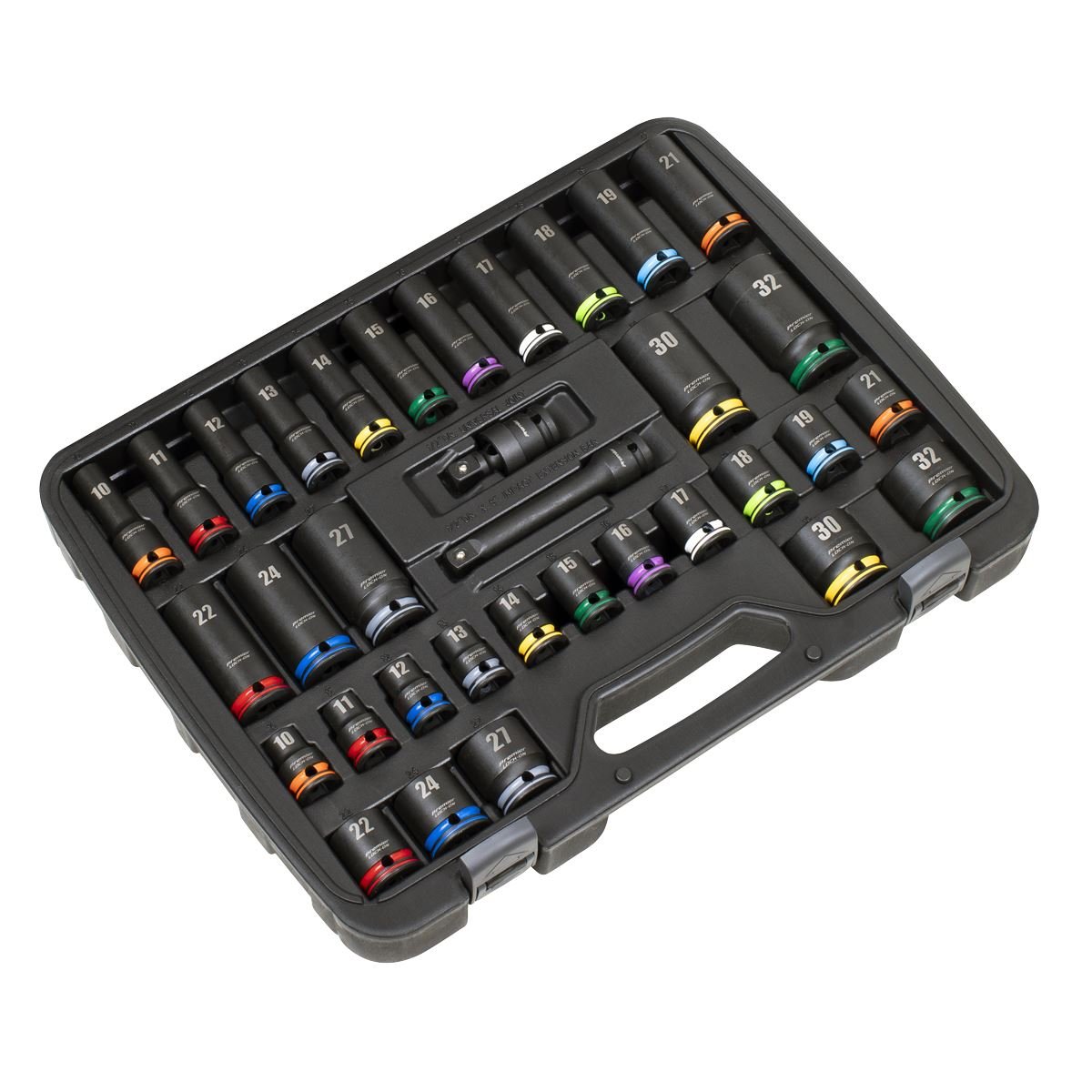 Sealey AK5636M Lock-On™ Standard & Deep Impact Socket Set 34pc 1/2"Sq Drive 6pt Metric Sealey
