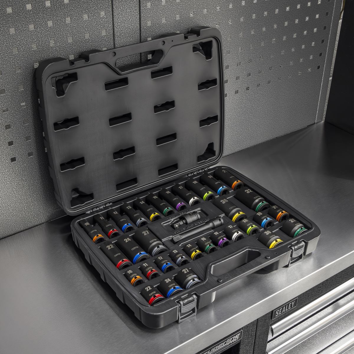 Sealey AK5636M Lock-On™ Standard & Deep Impact Socket Set 34pc 1/2"Sq Drive 6pt Metric Sealey