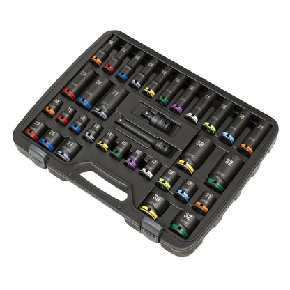 Sealey AK5636M Lock-On™ Standard & Deep Impact Socket Set 34pc 1/2"Sq Drive 6pt Metric Sealey