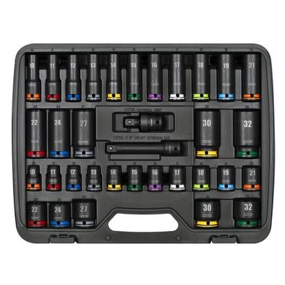 Sealey AK5636M Lock-On™ Standard & Deep Impact Socket Set 34pc 1/2"Sq Drive 6pt Metric Sealey