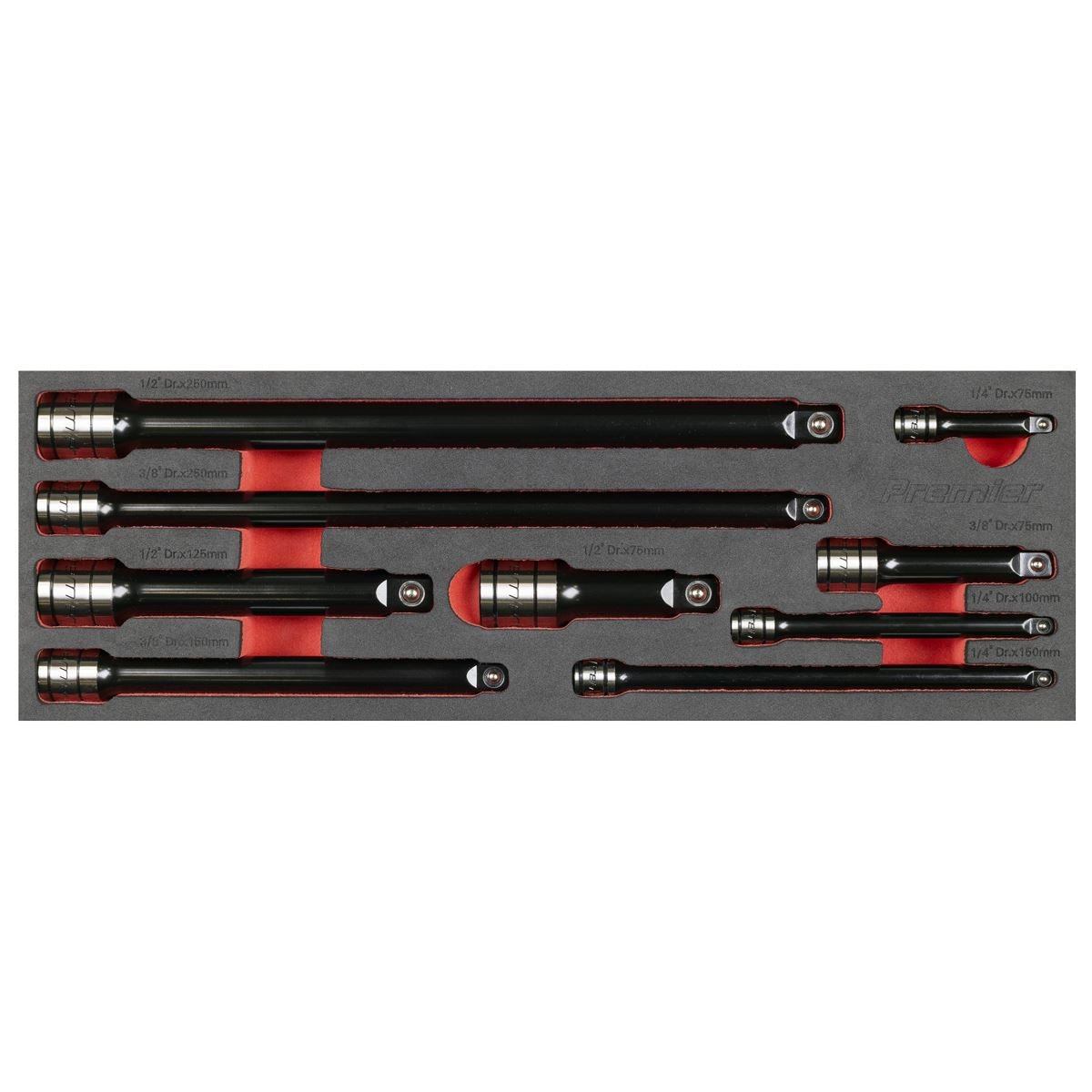 Sealey AK7693 Wobble/Rigid Extension Bar Set 1/4", 3/8" & 1/2"Sq Drive 9pc - Premier Black Sealey