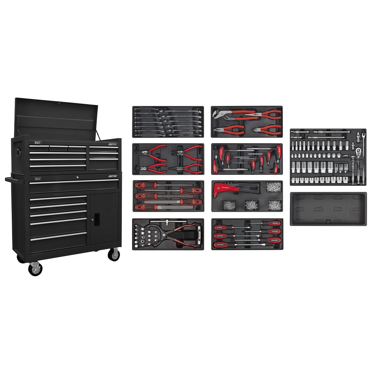 Sealey AP41STACKBCOMBO American PRO Black Tool Chest Combo with 117pc Tool Kit Sealey