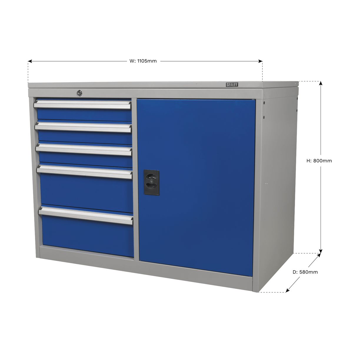 Sealey API1103B Industrial Cabinet/Workstation 5 Drawer & 1 Shelf Locker Sealey
