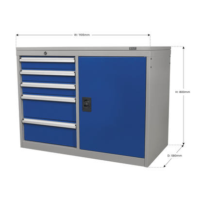 Sealey API1103B Industrial Cabinet/Workstation 5 Drawer & 1 Shelf Locker Sealey