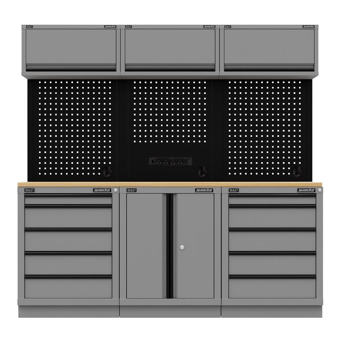 Sealey APMSBESTACK04WW Superline PRO® Black Edition Storage System with Rubber Wood Worktop 2.04m Sealey