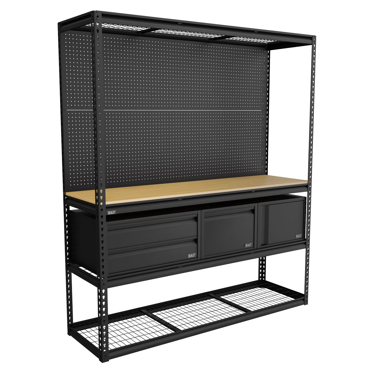 Sealey APMWBCOMBO1 Heavy-Duty Modular Workbench & Racking Kit with 3 Storage Units Sealey