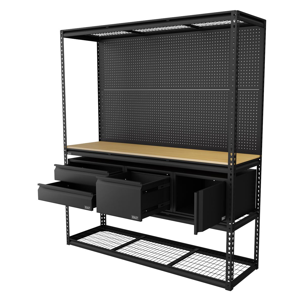 Sealey APMWBCOMBO1 Heavy-Duty Modular Workbench & Racking Kit with 3 Storage Units Sealey