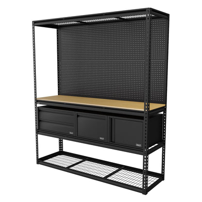 Sealey APMWBCOMBO1 Heavy-Duty Modular Workbench & Racking Kit with 3 Storage Units Sealey