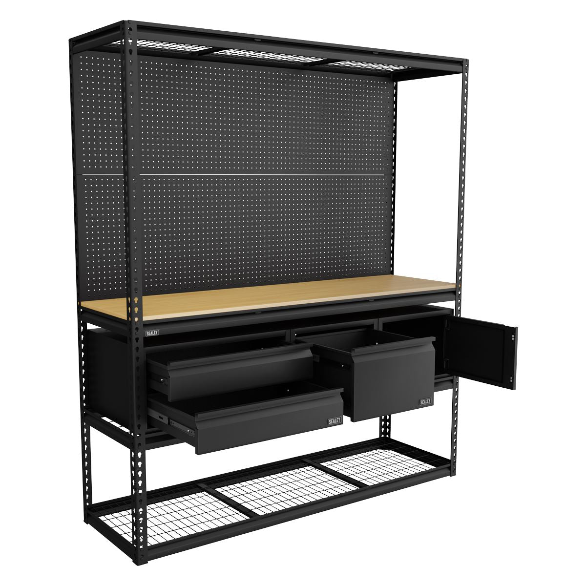 Sealey APMWBCOMBO1 Heavy-Duty Modular Workbench & Racking Kit with 3 Storage Units Sealey
