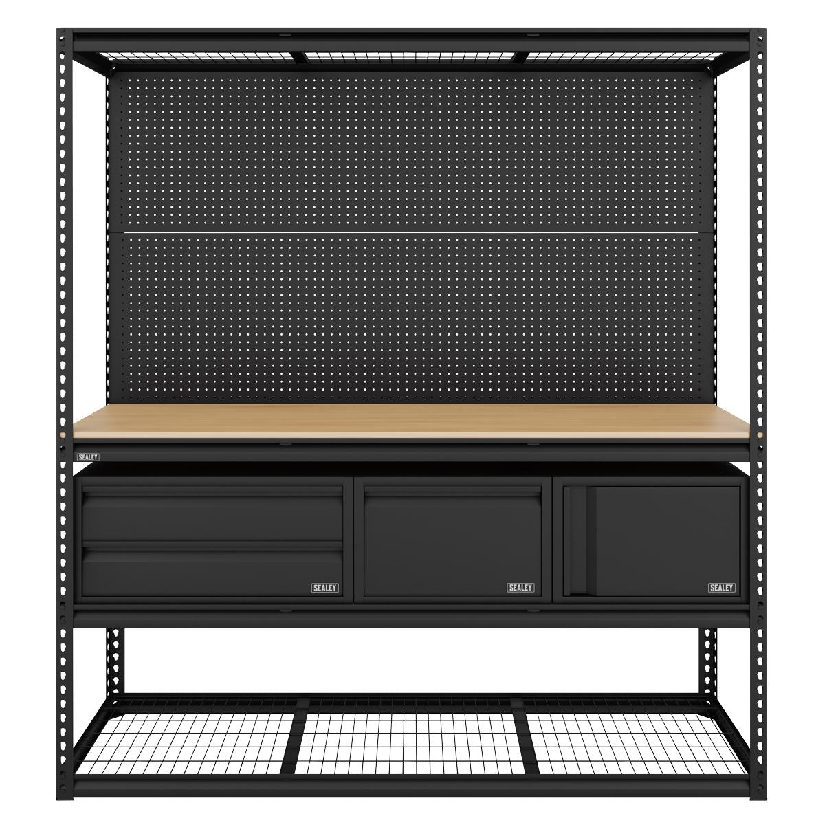 Sealey APMWBCOMBO1 Heavy-Duty Modular Workbench & Racking Kit with 3 Storage Units Sealey